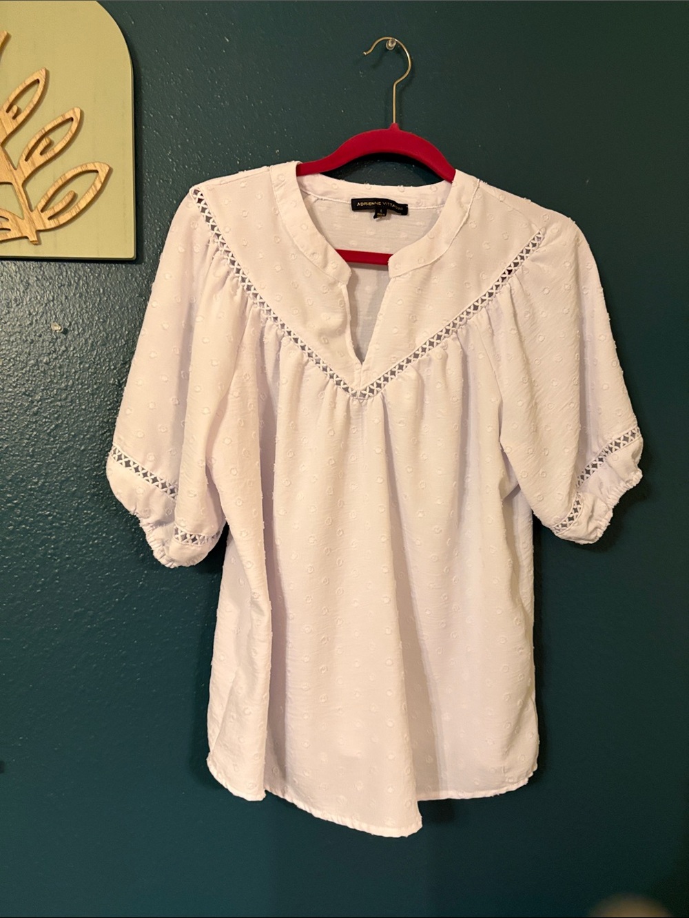 Adrienne Vittadini White Eyelet V-Yoke Peasant Blouse